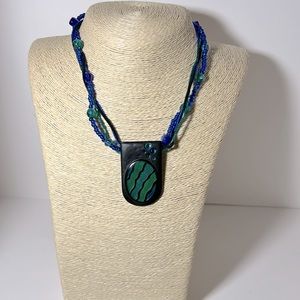 Chico’s necklace acrylic pendant beads multi strands green blue black ec…